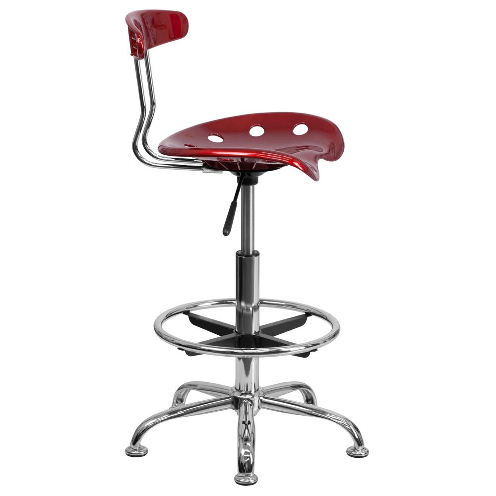 Vibrant Wine Red and Chrome Drafting Stool with Tractor Seat. Picture 2