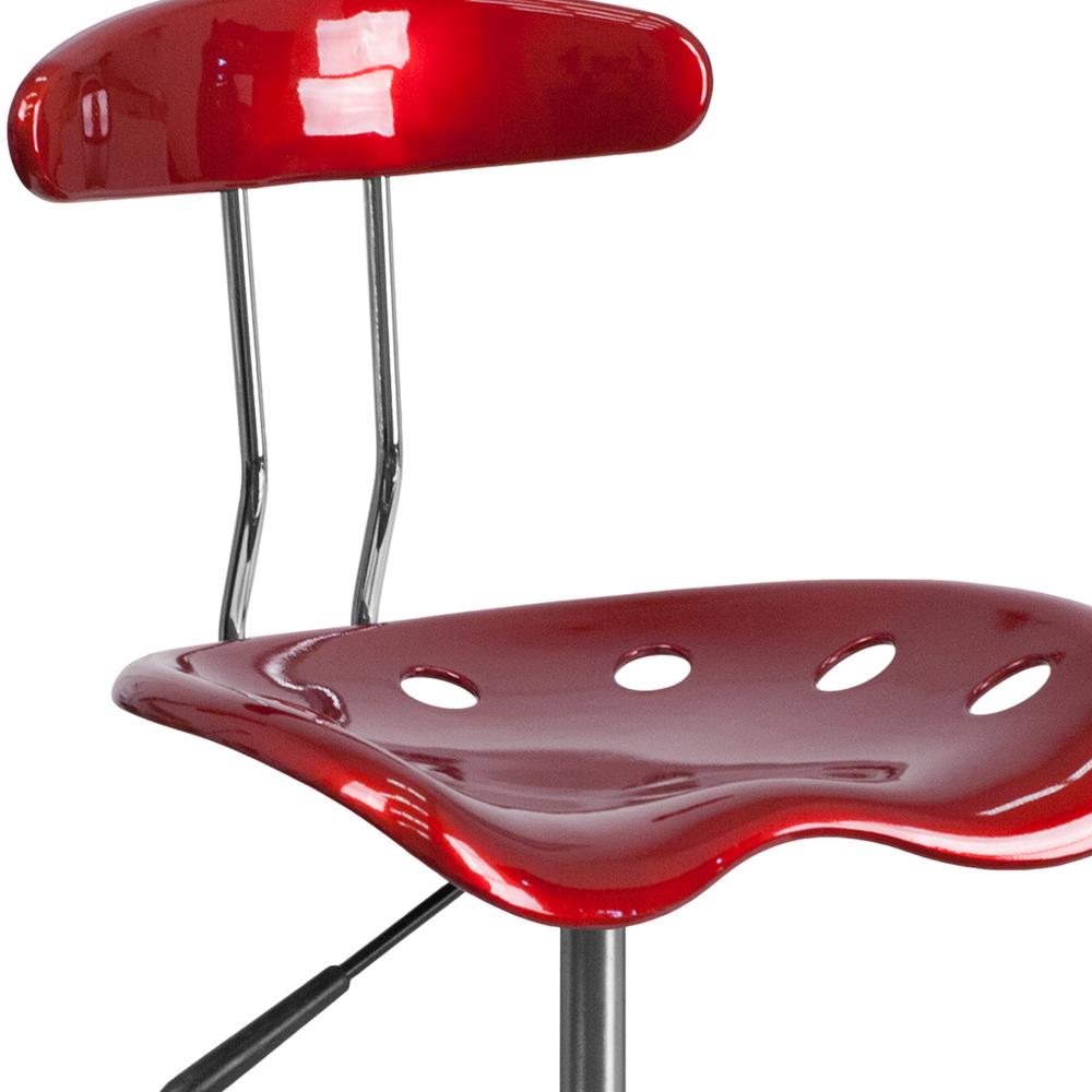 Vibrant Wine Red and Chrome Drafting Stool with Tractor Seat. Picture 6