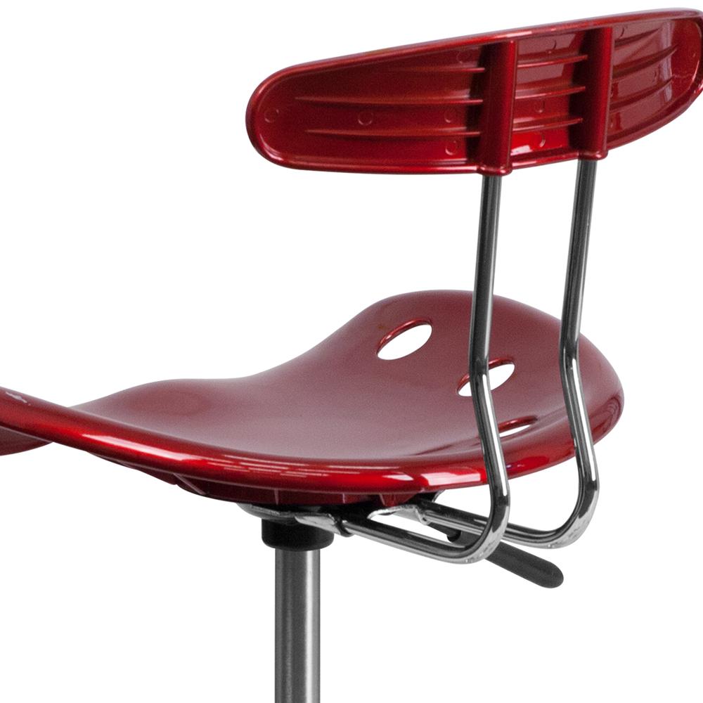 Vibrant Wine Red and Chrome Drafting Stool with Tractor Seat. Picture 7
