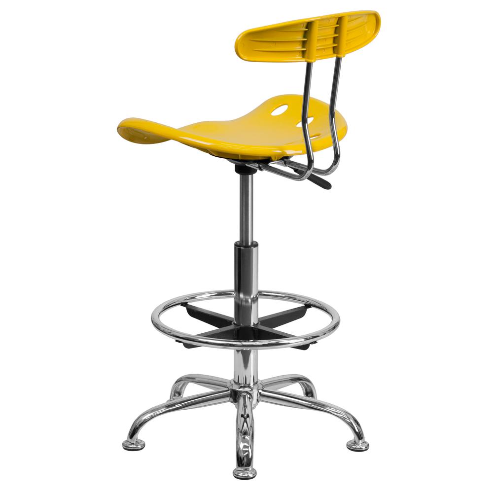 Vibrant Yellow and Chrome Drafting Stool with Tractor Seat. Picture 3