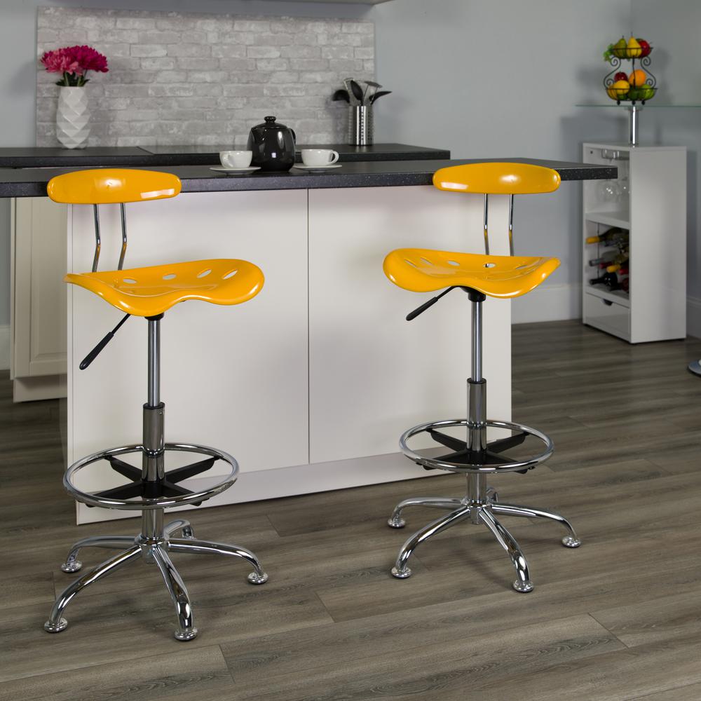 Vibrant Yellow and Chrome Drafting Stool with Tractor Seat. Picture 5