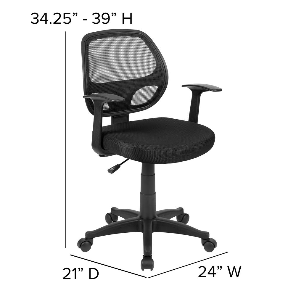 Mid-Back Black Mesh Swivel Ergonomic Task Office Chair with T-Arms - Desk Chair, BIFMA Certified. Picture 2