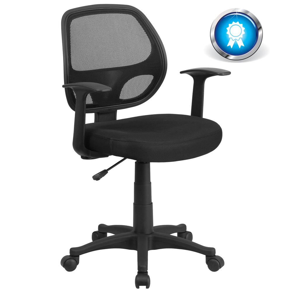 Mid-Back Black Mesh Swivel Ergonomic Task Office Chair with T-Arms - Desk Chair, BIFMA Certified. Picture 12