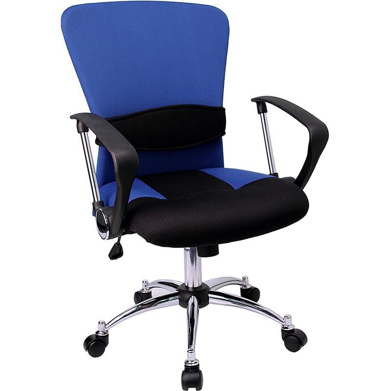 Blue Mesh Swivel Task Office Chair with Adjustable Lumbar Support and Arms. Picture 1