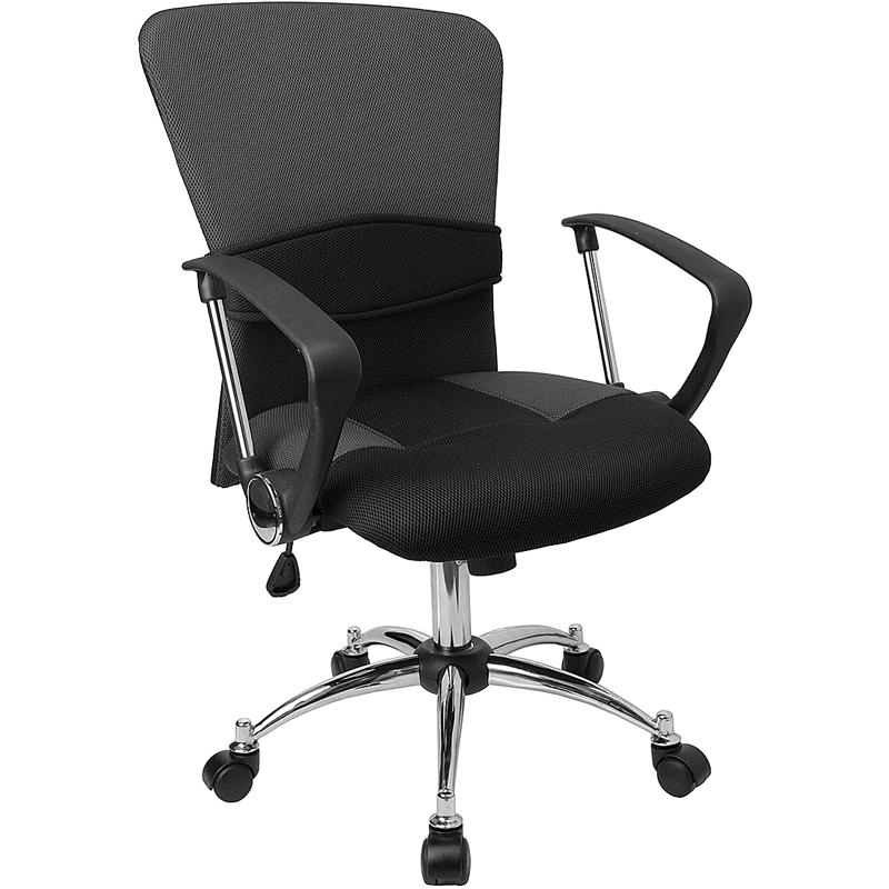 Grey Mesh Swivel Task Office Chair with Adjustable Lumbar Support and Arms. Picture 1