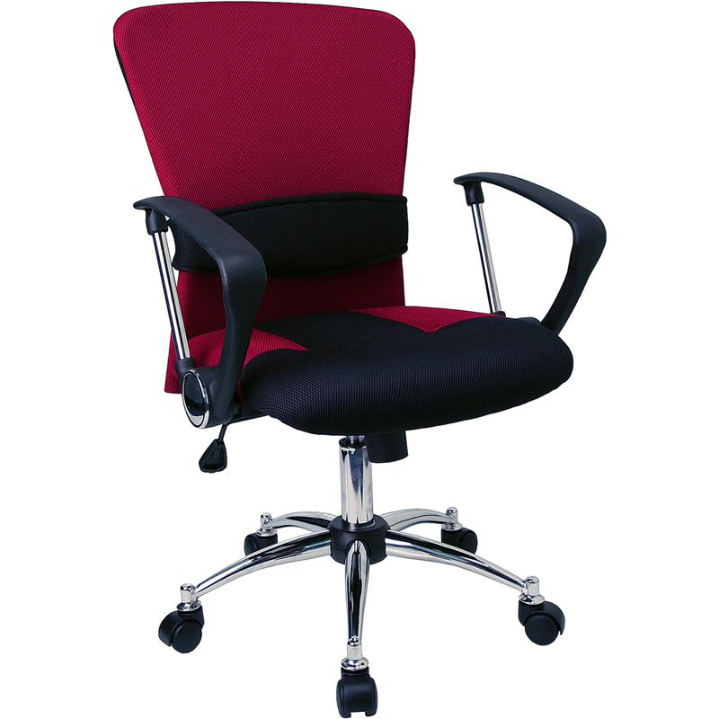 Mid-Back Red Mesh Swivel Task Office Chair with Adjustable Lumbar Support and Arms. The main picture.