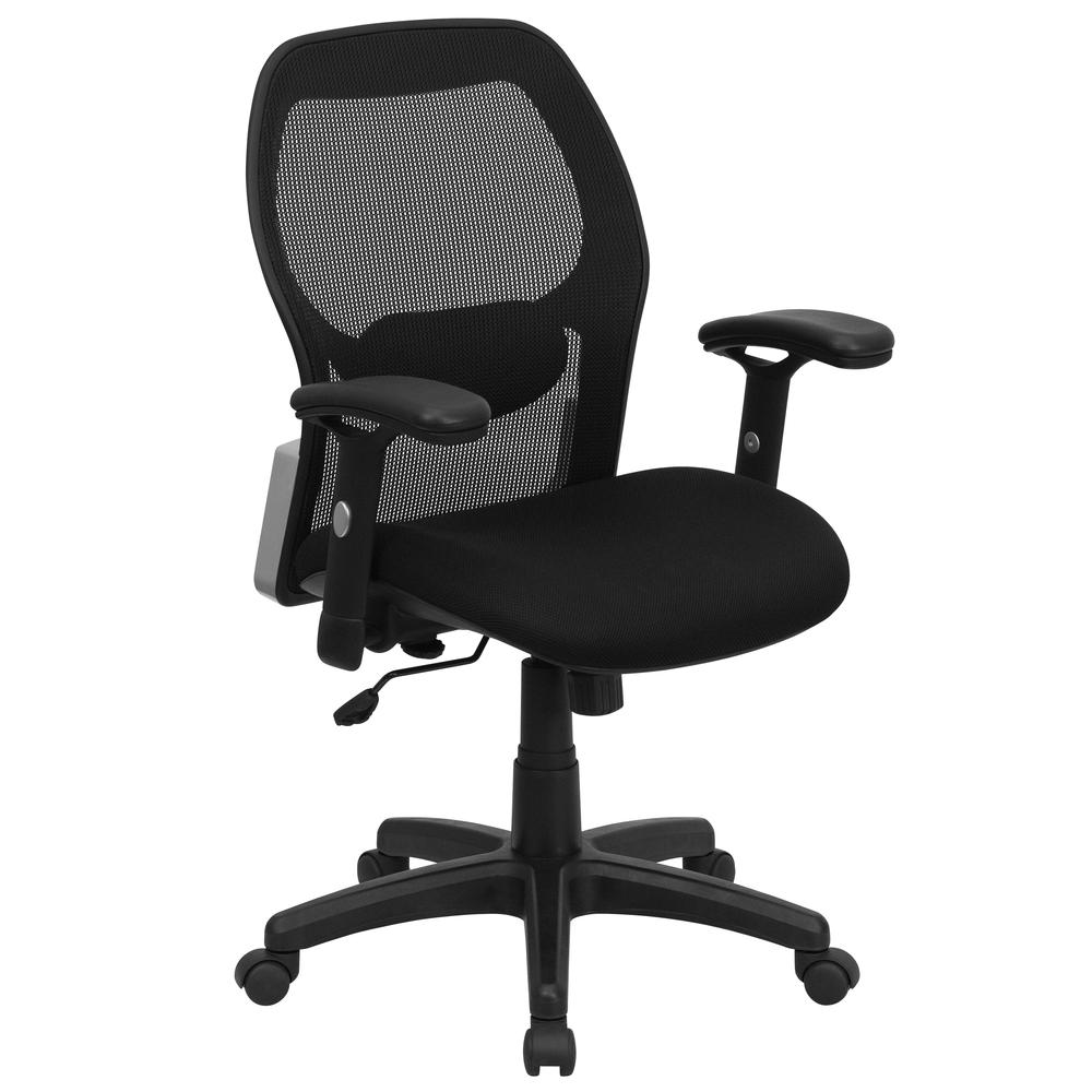 Mid-Back Black Super Mesh Executive Swivel Office Chair with Adjustable Lumbar & Arms. Picture 1