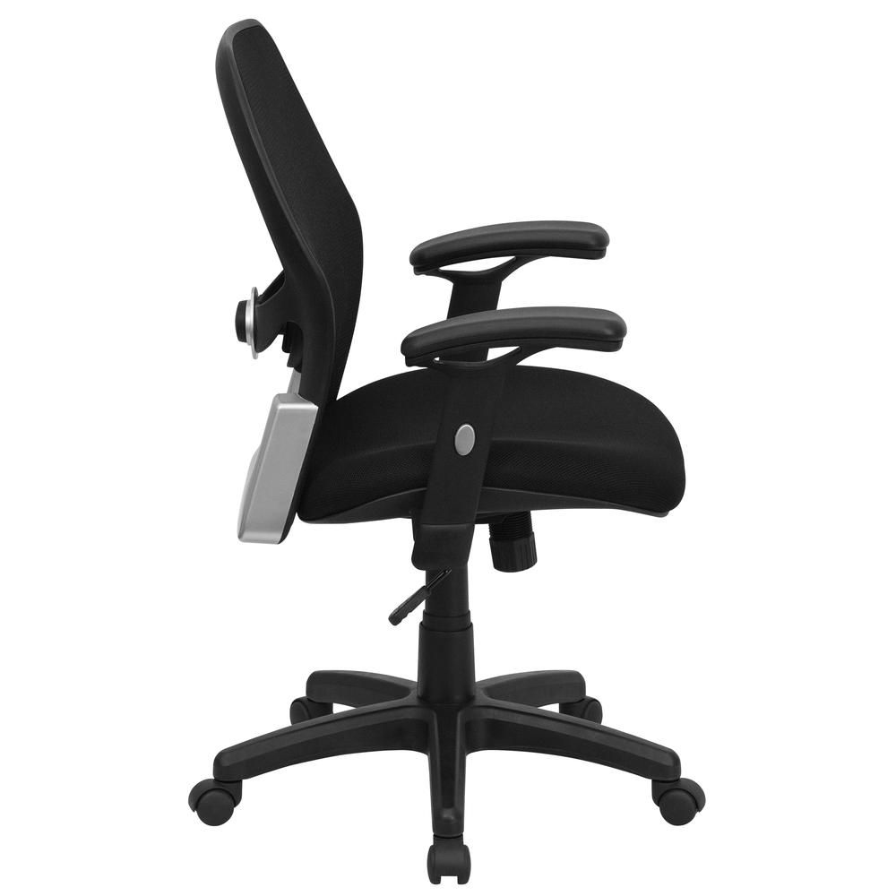 Mid-Back Black Super Mesh Executive Swivel Office Chair with Adjustable Lumbar & Arms. Picture 2