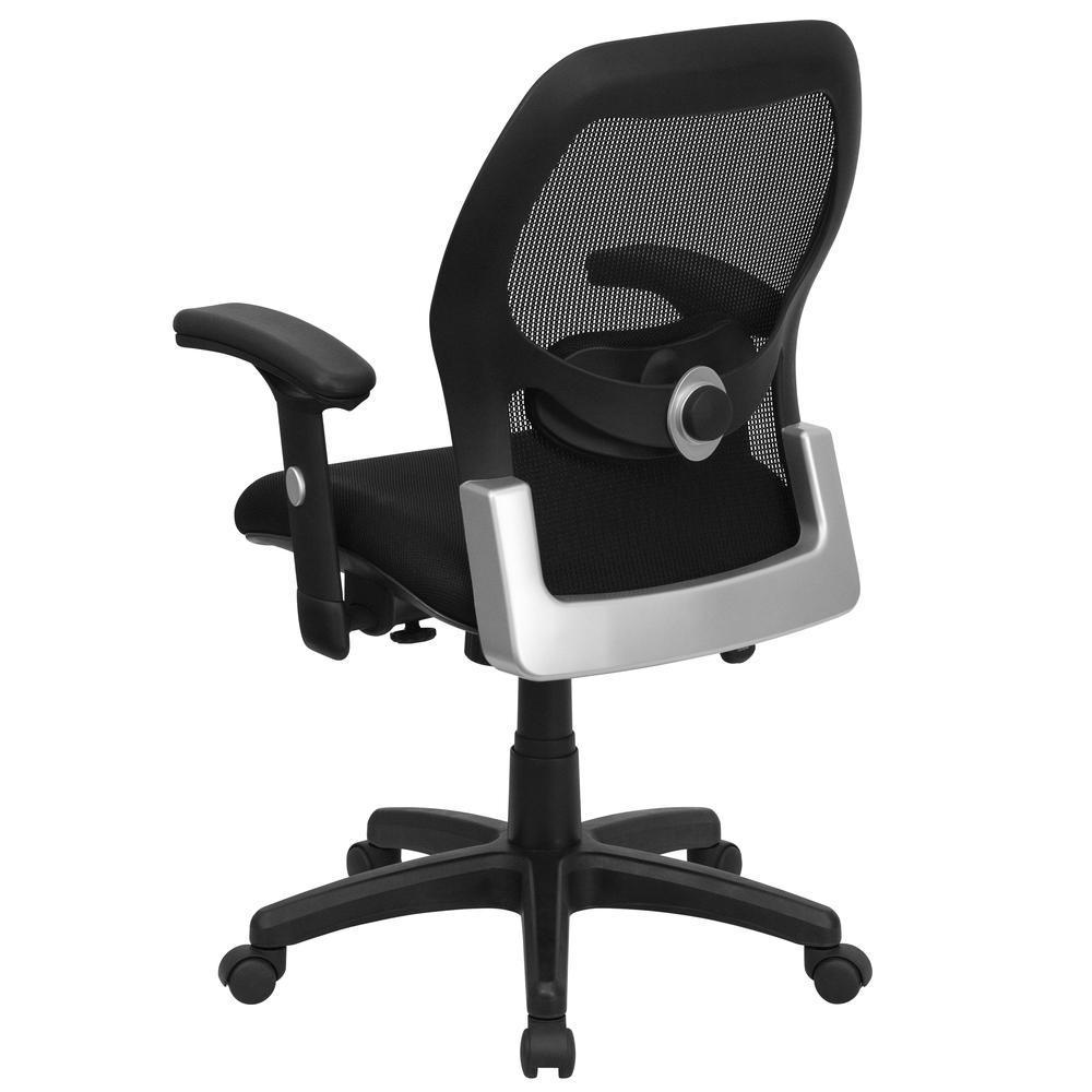 Mid-Back Black Super Mesh Executive Swivel Office Chair with Adjustable Lumbar & Arms. Picture 3