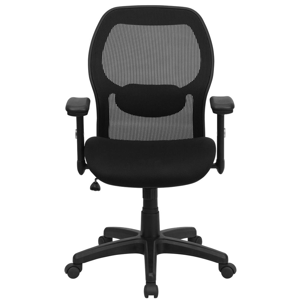 Mid-Back Black Super Mesh Executive Swivel Office Chair with Adjustable Lumbar & Arms. Picture 4
