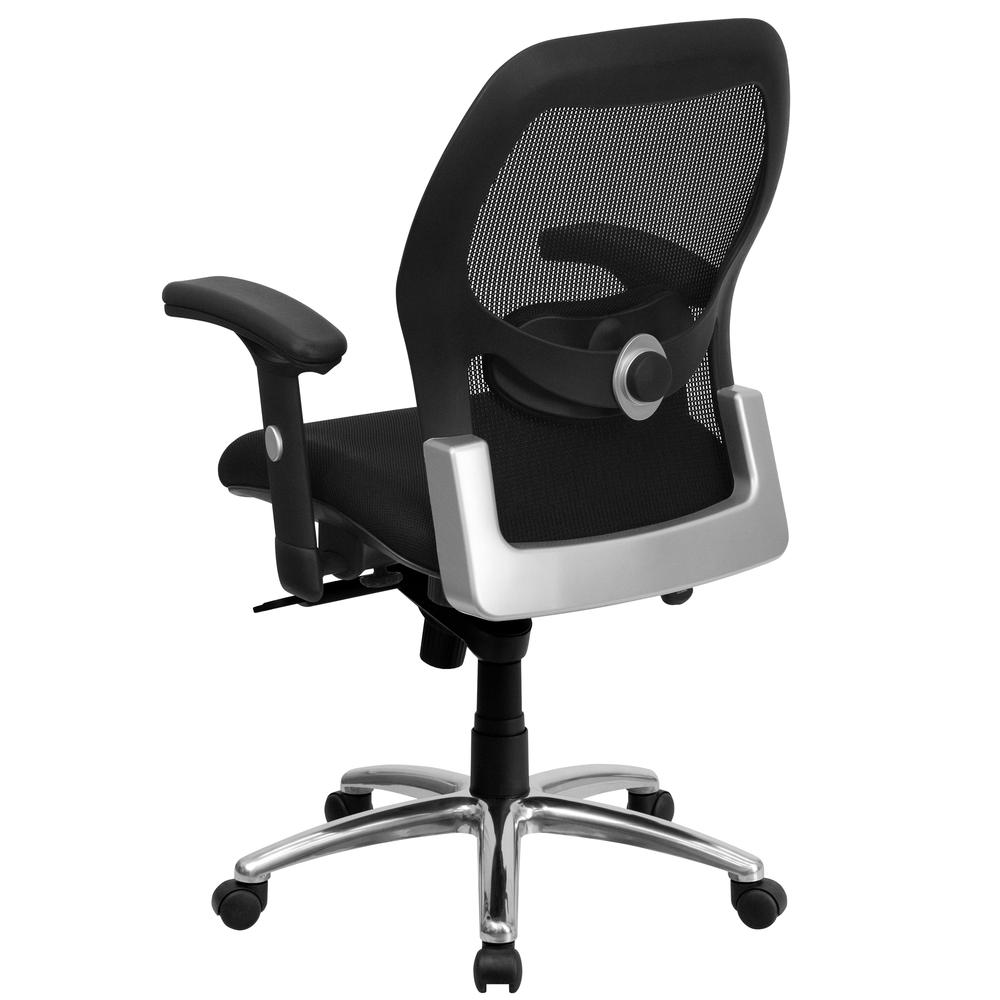Mid-Back Black Super Mesh Executive Swivel Office Chair with Knee Tilt Control and Adjustable Lumbar & Arms. Picture 3