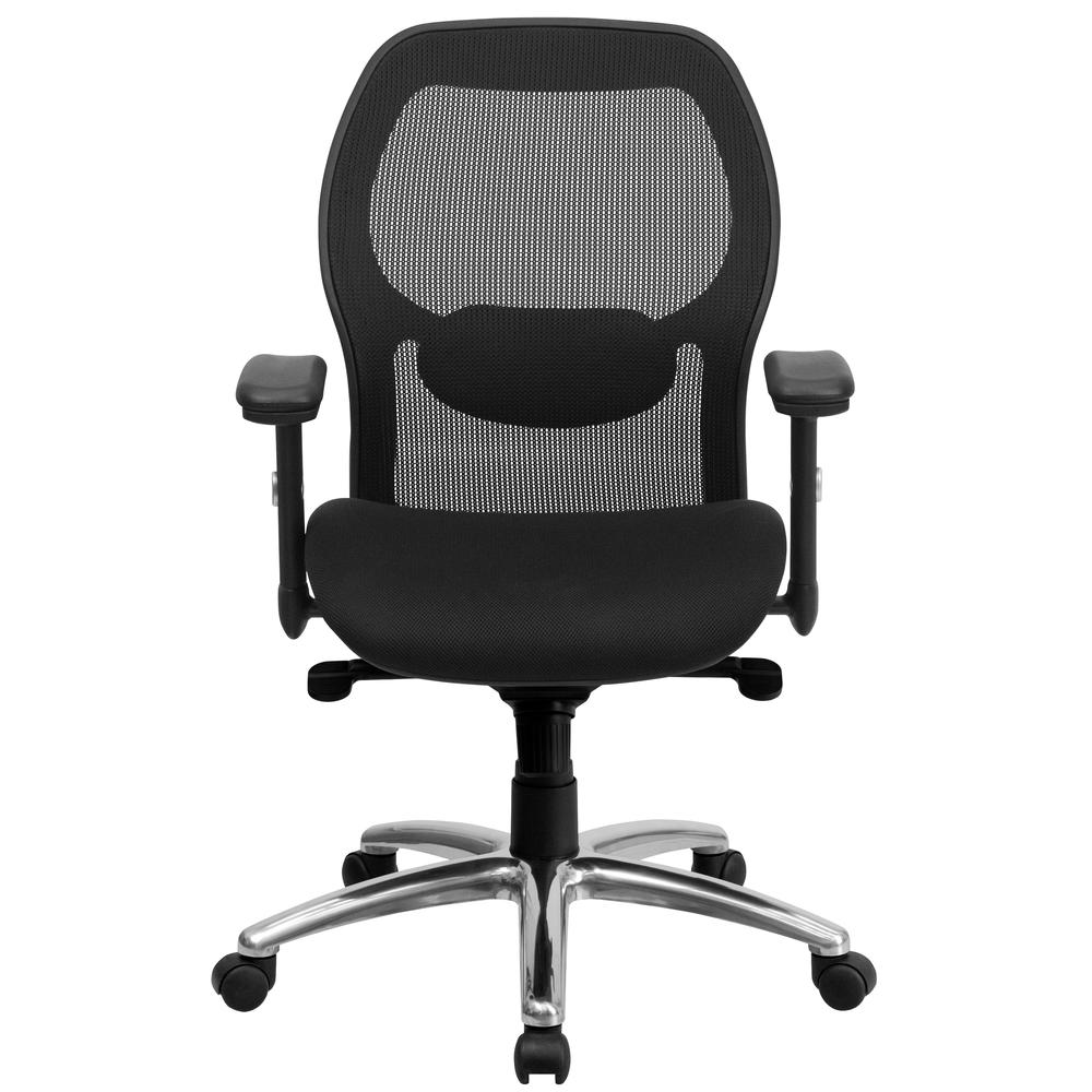 Mid-Back Black Super Mesh Executive Swivel Office Chair with Knee Tilt Control and Adjustable Lumbar & Arms. Picture 4