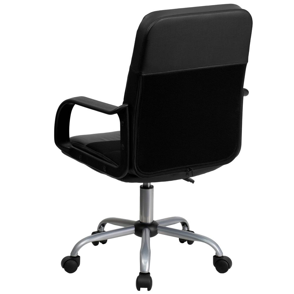 Mid-Back Black LeatherSoft and Mesh Swivel Task Office Chair with Arms. Picture 4