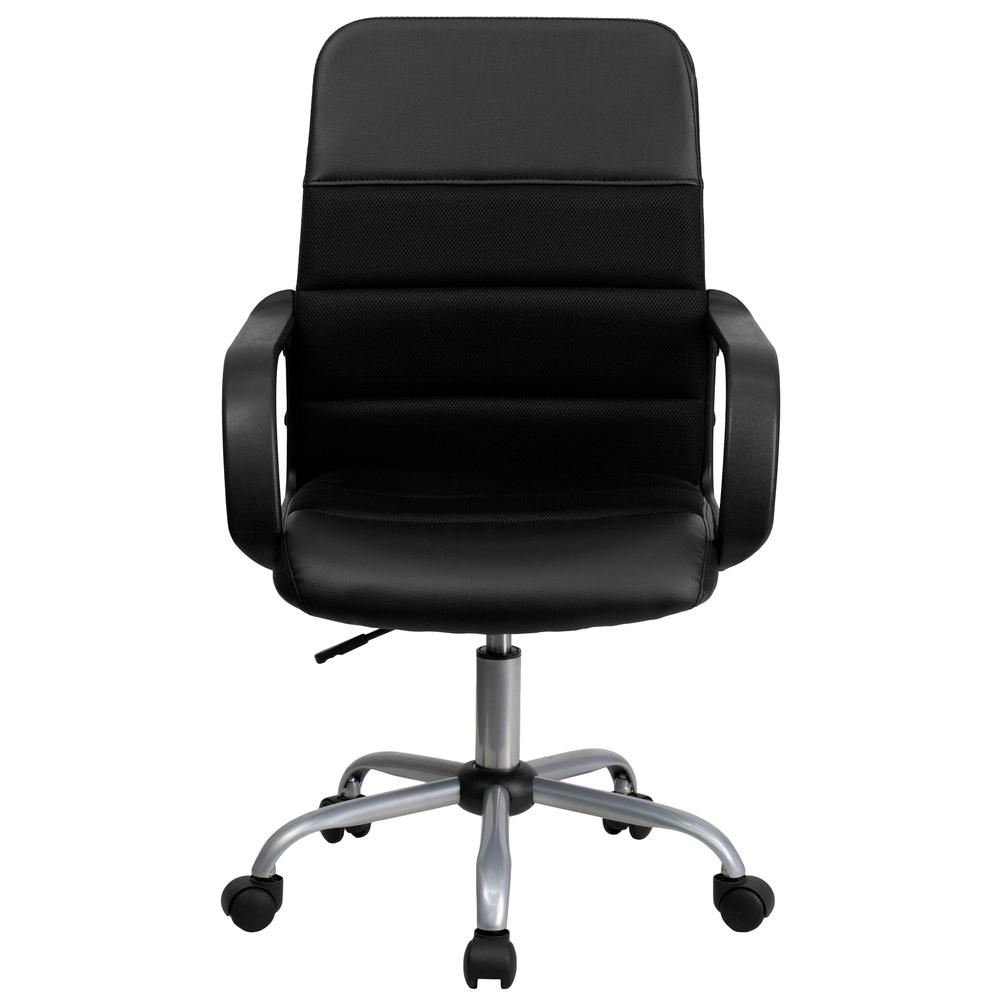Mid-Back Black LeatherSoft and Mesh Swivel Task Office Chair with Arms. Picture 5