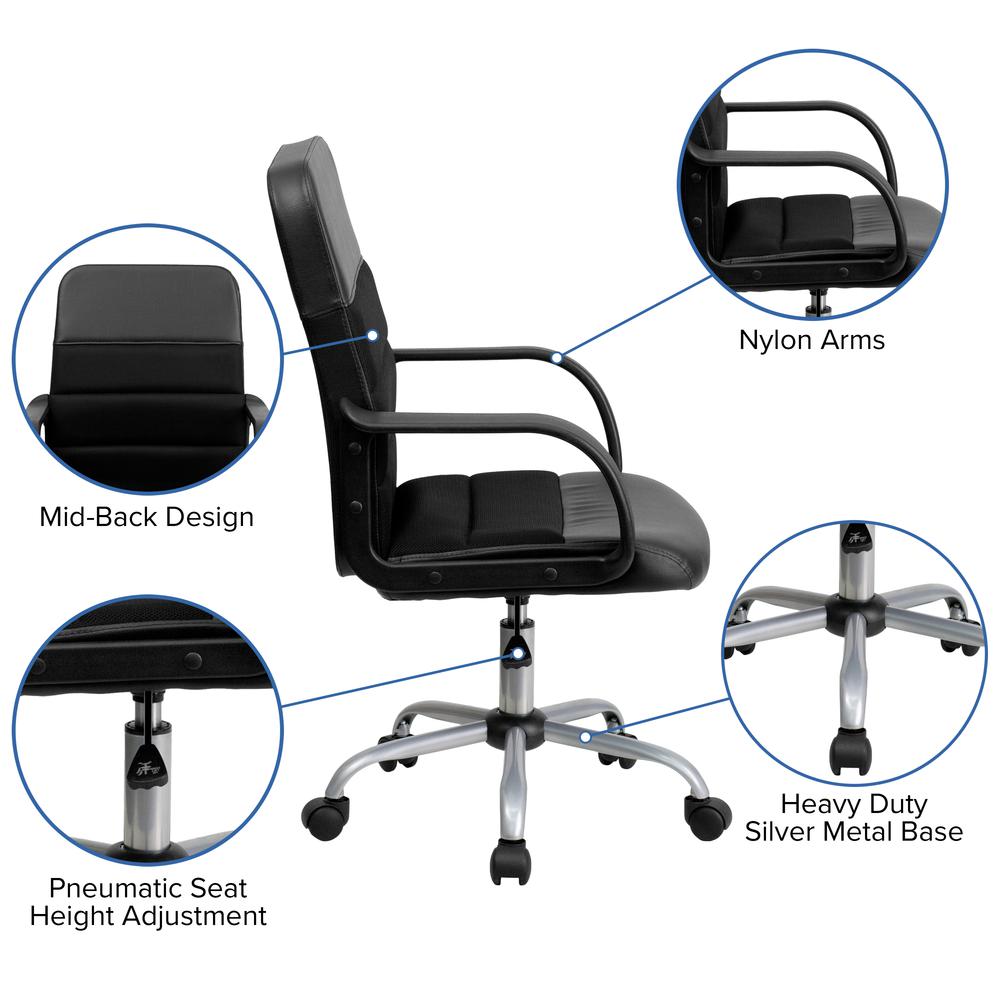 Mid-Back Black LeatherSoft and Mesh Swivel Task Office Chair with Arms. Picture 6