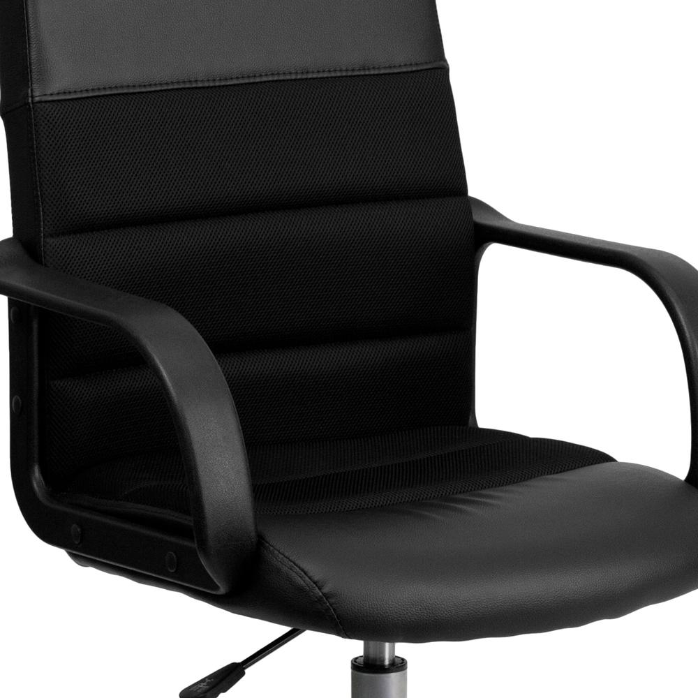 Mid-Back Black LeatherSoft and Mesh Swivel Task Office Chair with Arms. Picture 7