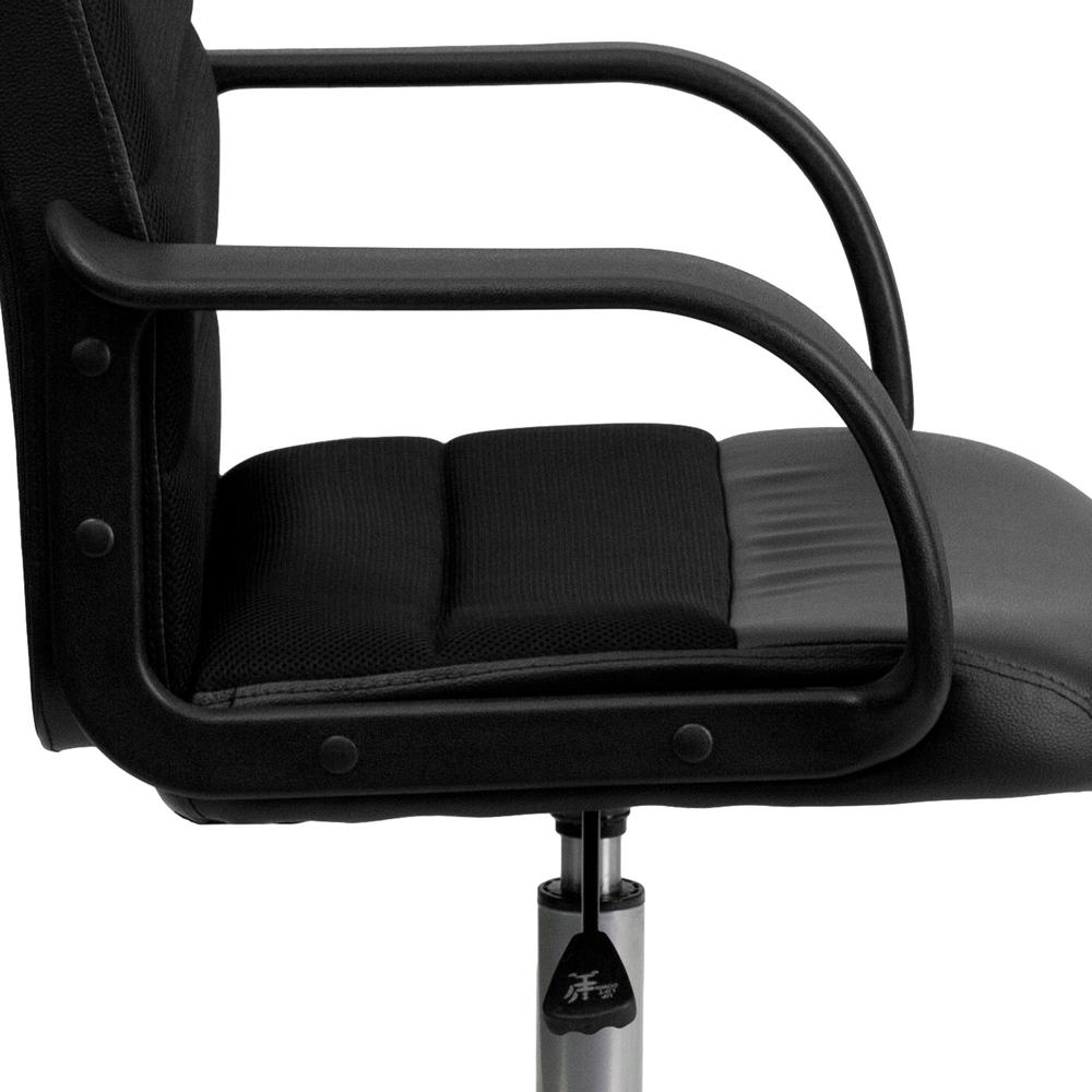 Mid-Back Black LeatherSoft and Mesh Swivel Task Office Chair with Arms. Picture 8