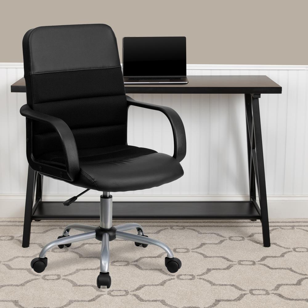 Mid-Back Black LeatherSoft and Mesh Swivel Task Office Chair with Arms. Picture 9