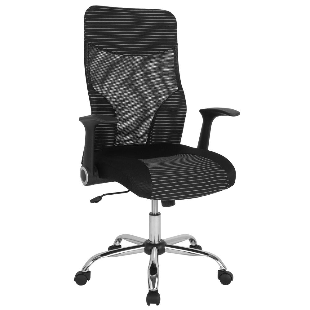 High Back Ergonomic Office Chair with Contemporary Mesh Design in Black and White. Picture 1