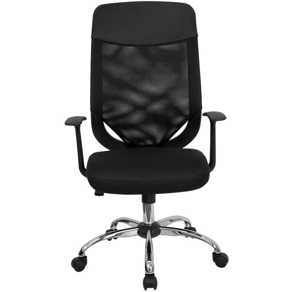 High Back Black Mesh Executive Swivel Office Chair with Arms. Picture 4
