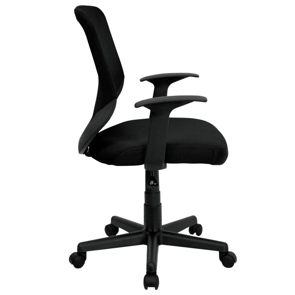 Mid-Back Black Mesh Tapered Back Swivel Task Office Chair with T-Arms. Picture 2