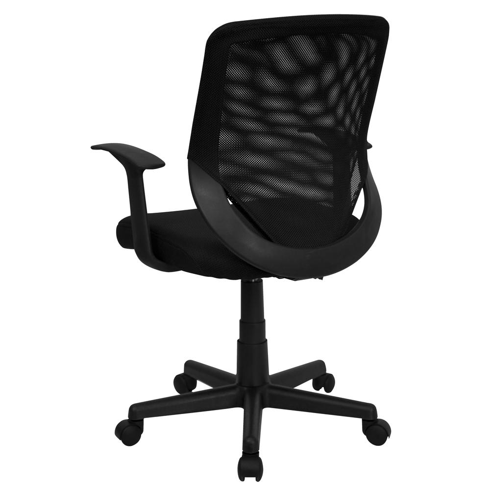 Mid-Back Black Mesh Tapered Back Swivel Task Office Chair with T-Arms. Picture 3