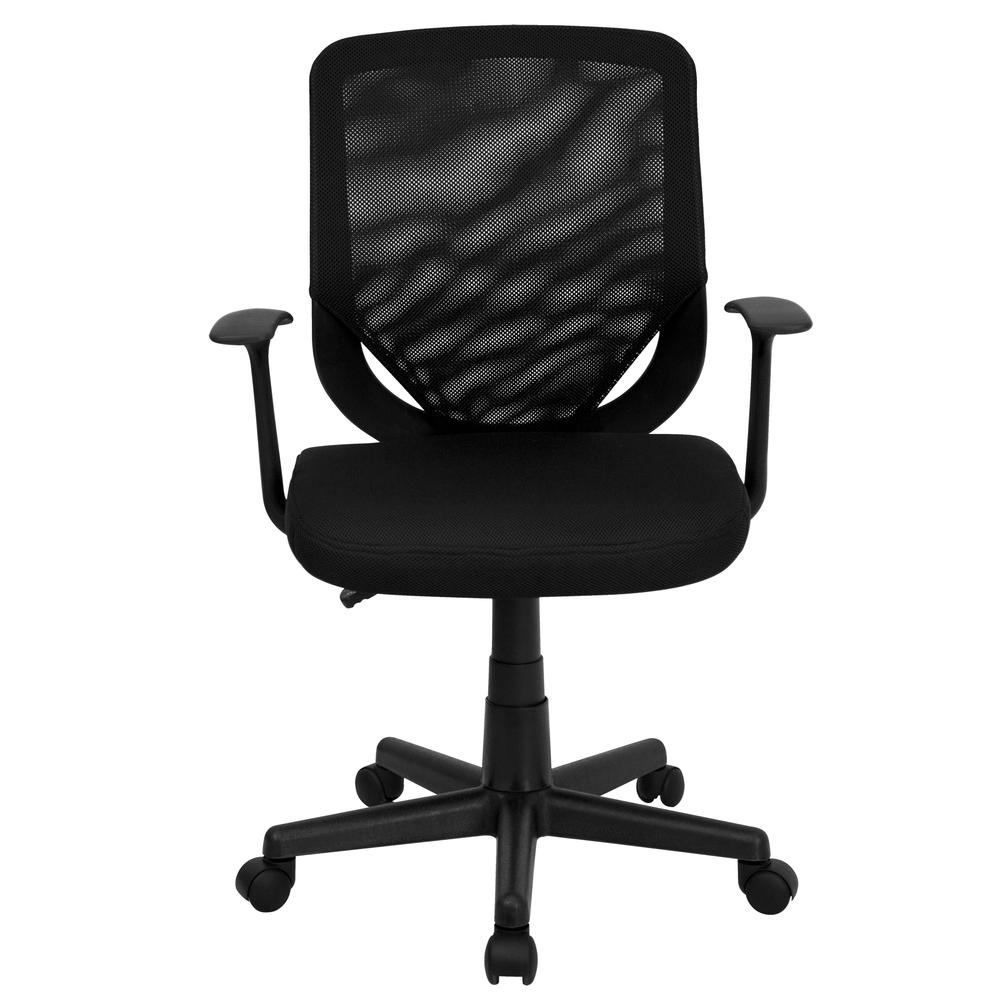 Mid-Back Black Mesh Tapered Back Swivel Task Office Chair with T-Arms. Picture 4