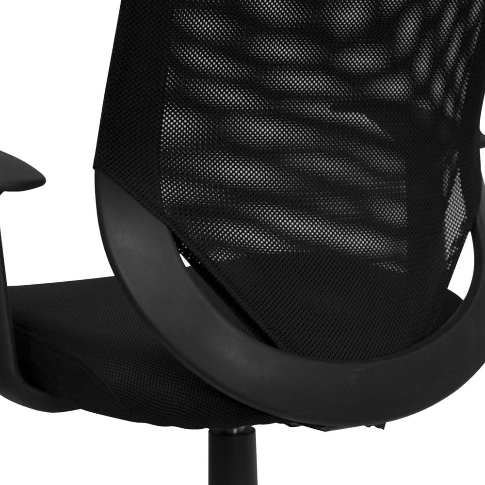 Mid-Back Black Mesh Tapered Back Swivel Task Office Chair with T-Arms. Picture 6