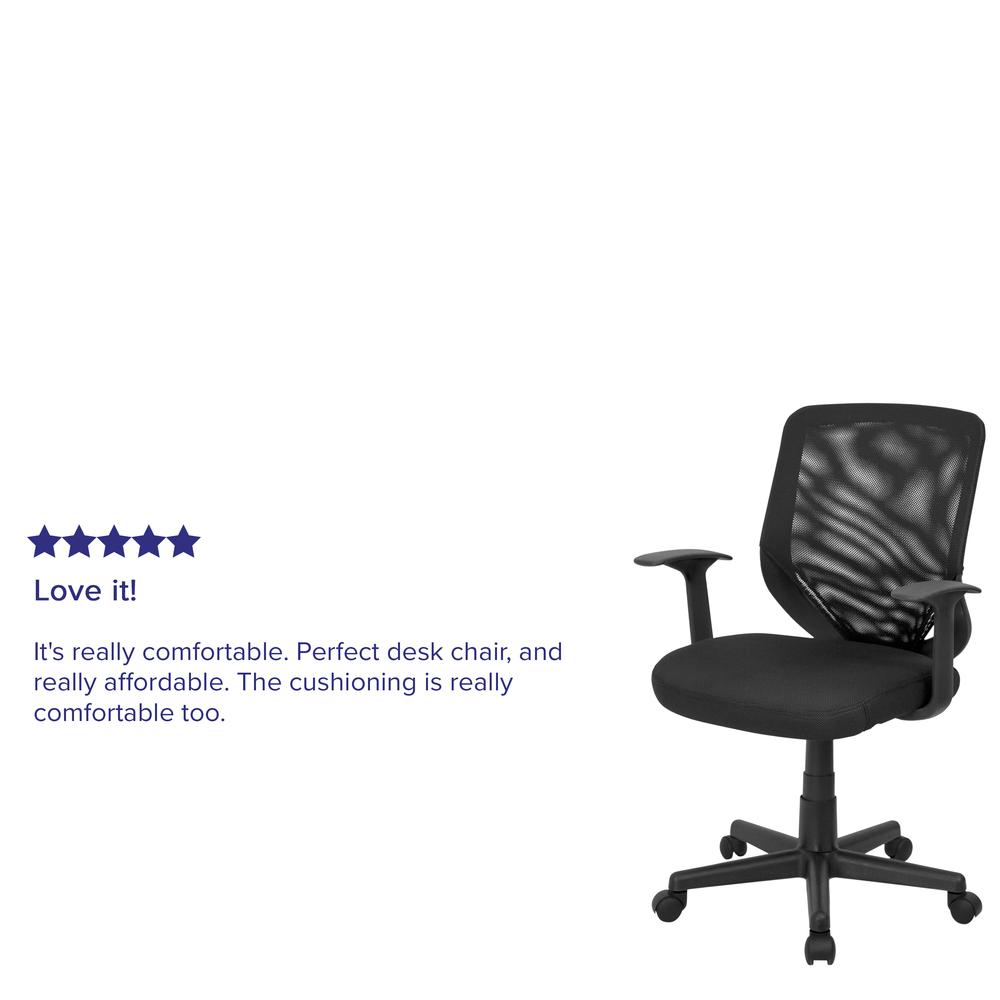 Mid-Back Black Mesh Tapered Back Swivel Task Office Chair with T-Arms. Picture 7