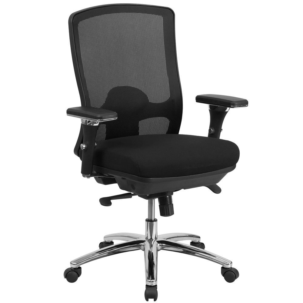 24/7 Intensive Use Big & Tall 350 lb. Rated Black Mesh Multifunction Swivel Ergonomic Office Chair. Picture 1