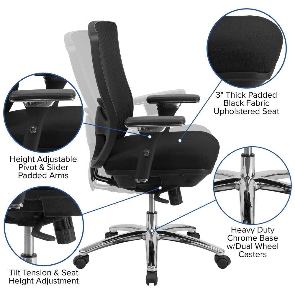 24/7 Intensive Use Big & Tall 350 lb. Rated Black Mesh Multifunction Swivel Ergonomic Office Chair. Picture 5