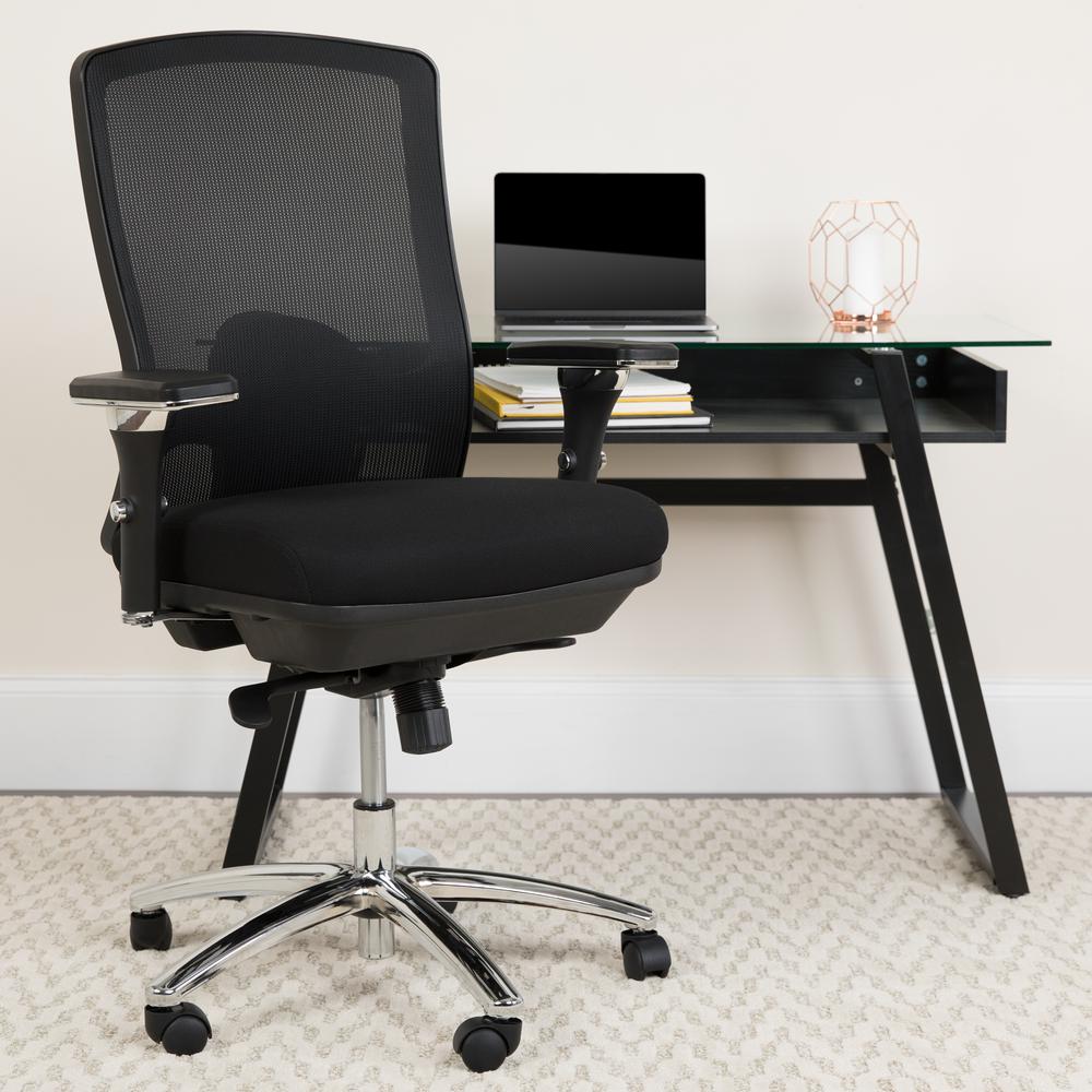 24/7 Intensive Use Big & Tall 350 lb. Rated Black Mesh Multifunction Swivel Ergonomic Office Chair. Picture 6