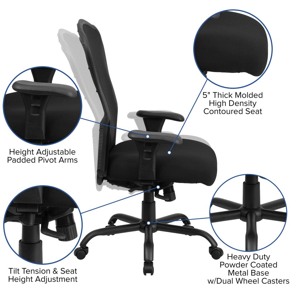 24/7 Intensive Use Big & Tall 400 lb. Rated Black Mesh Multifunction Synchro-Tilt Ergonomic Office Chair. Picture 5