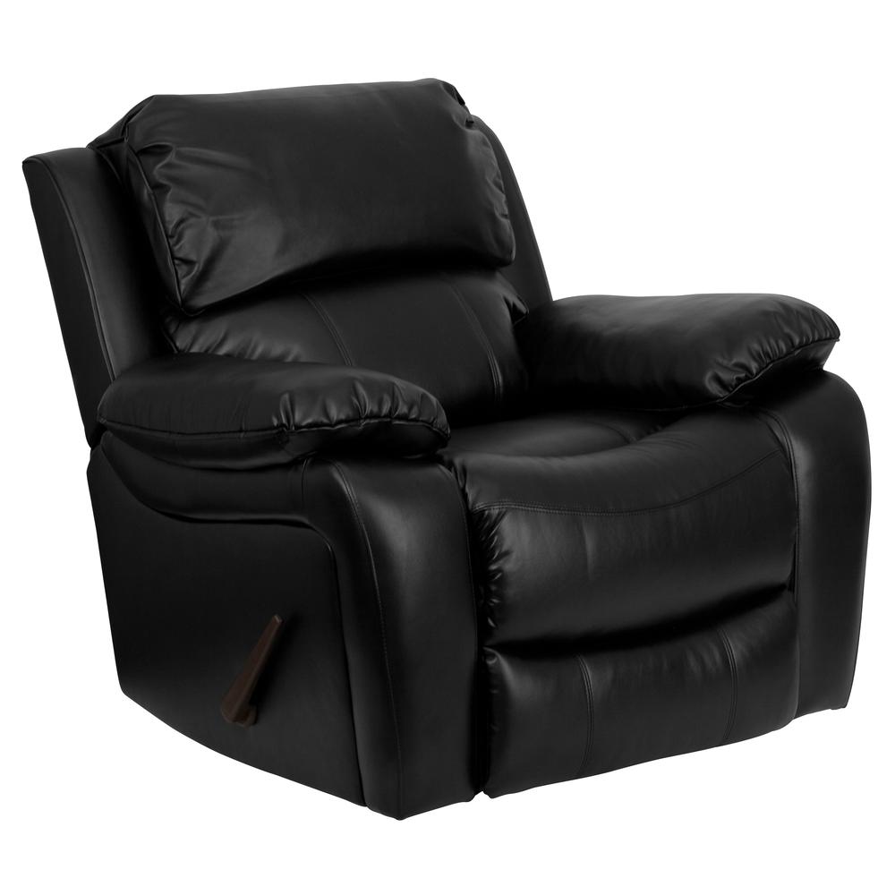 Black LeatherSoft Rocker Recliner + Headrest Cover. Picture 1