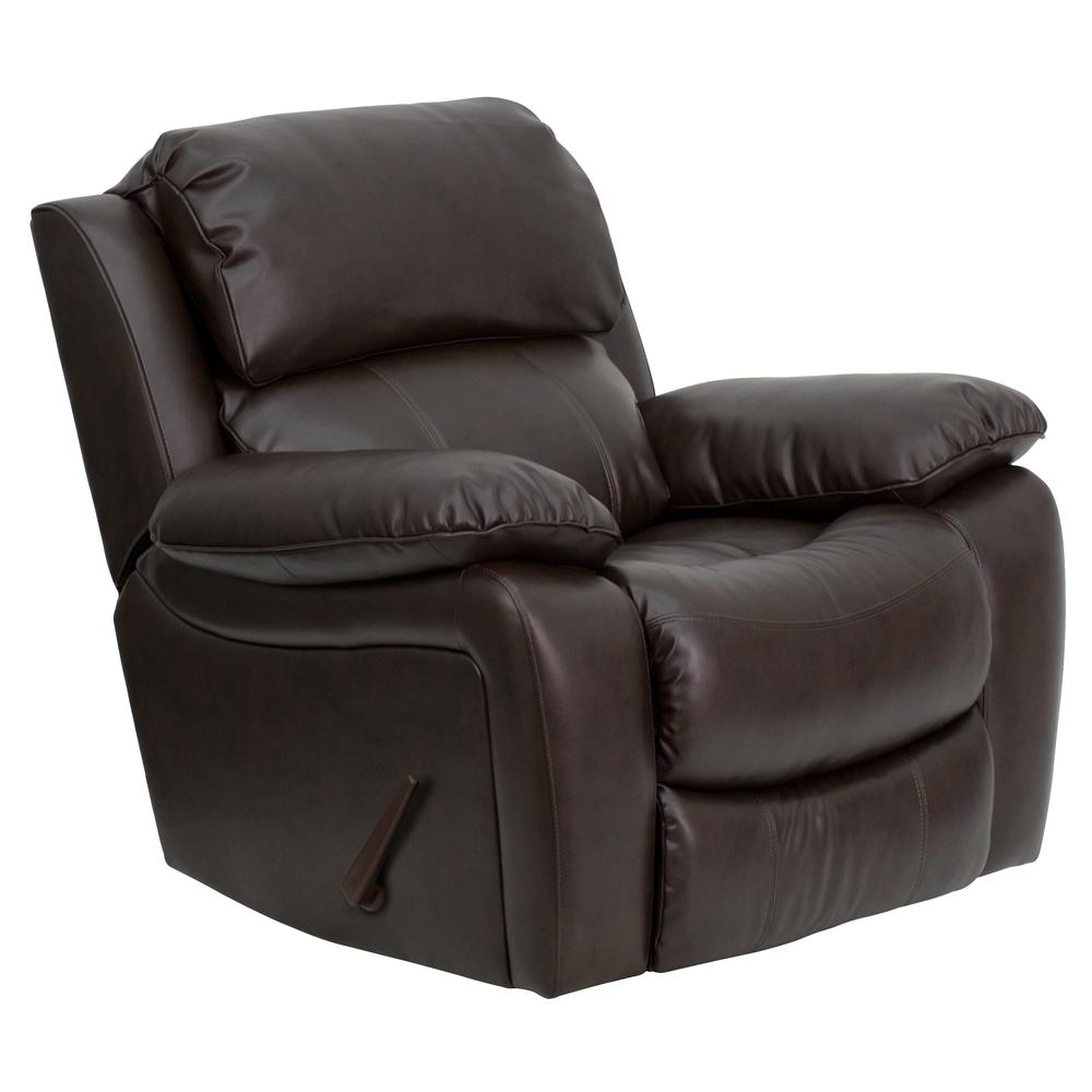Brown LeatherSoft Rocker Recliner + Headrest Cover. Picture 1
