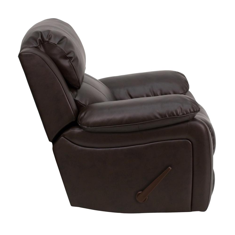 Brown LeatherSoft Rocker Recliner + Headrest Cover. Picture 2