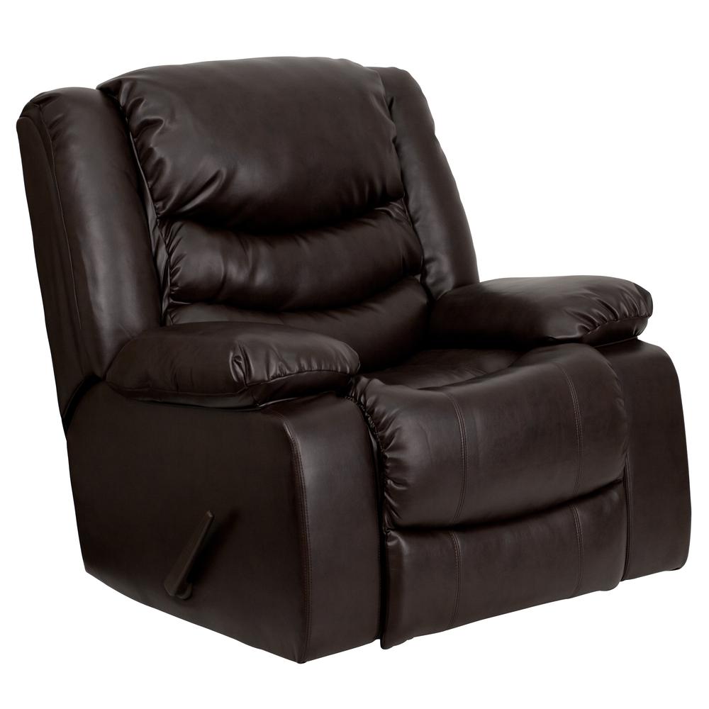 Plush Brown LeatherSoft Lever Rocker Recliner with Padded Arms. Picture 1