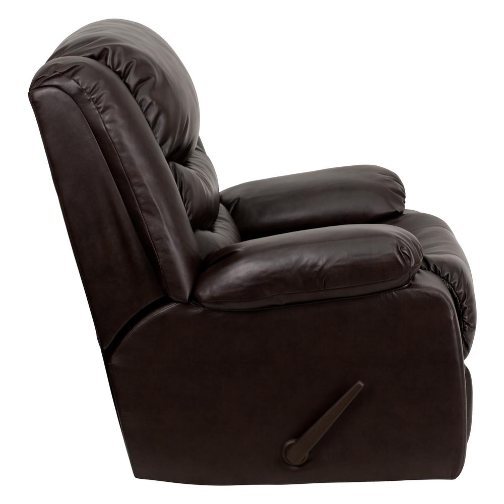Plush Brown LeatherSoft Lever Rocker Recliner with Padded Arms. Picture 2