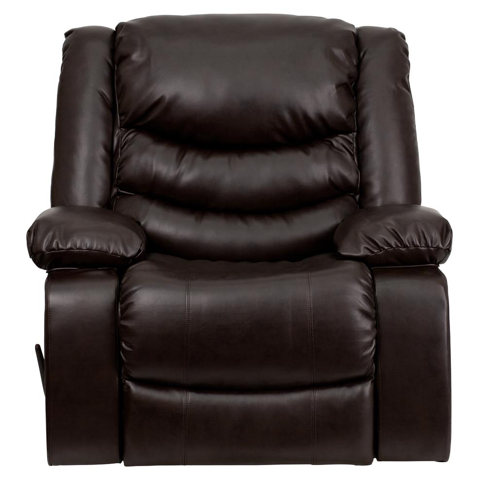 Plush Brown LeatherSoft Lever Rocker Recliner with Padded Arms. Picture 4