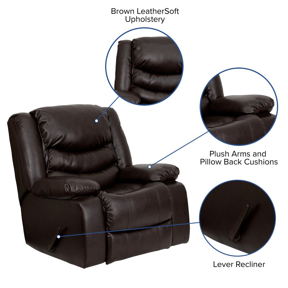 Plush Brown LeatherSoft Lever Rocker Recliner with Padded Arms. Picture 5