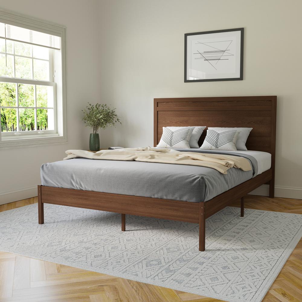 Modern Queen Size Wooden Platform Bed with Headboard. Picture 5