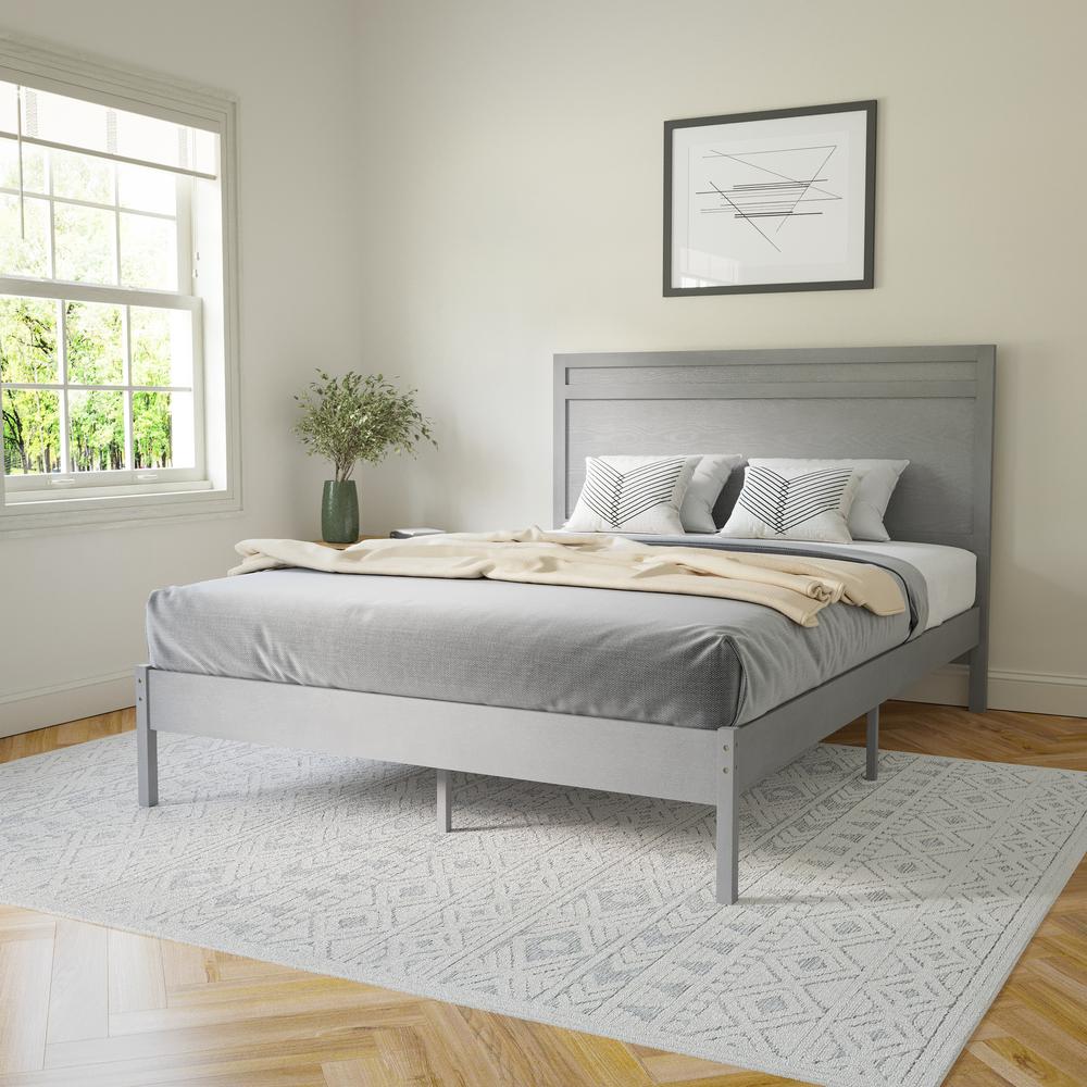 Modern Full Size Wooden Platform Bed with Headboard. Picture 5