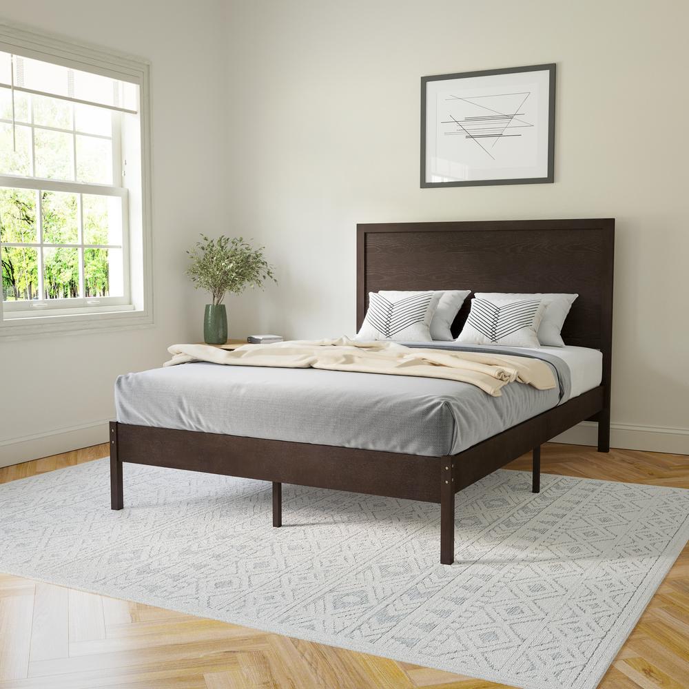 Modern Full Size Wooden Platform Bed with Headboard. Picture 5