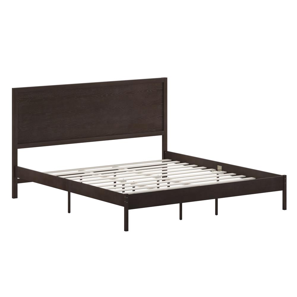 Modern King Size Wooden Platform Bed with Headboard. Picture 1
