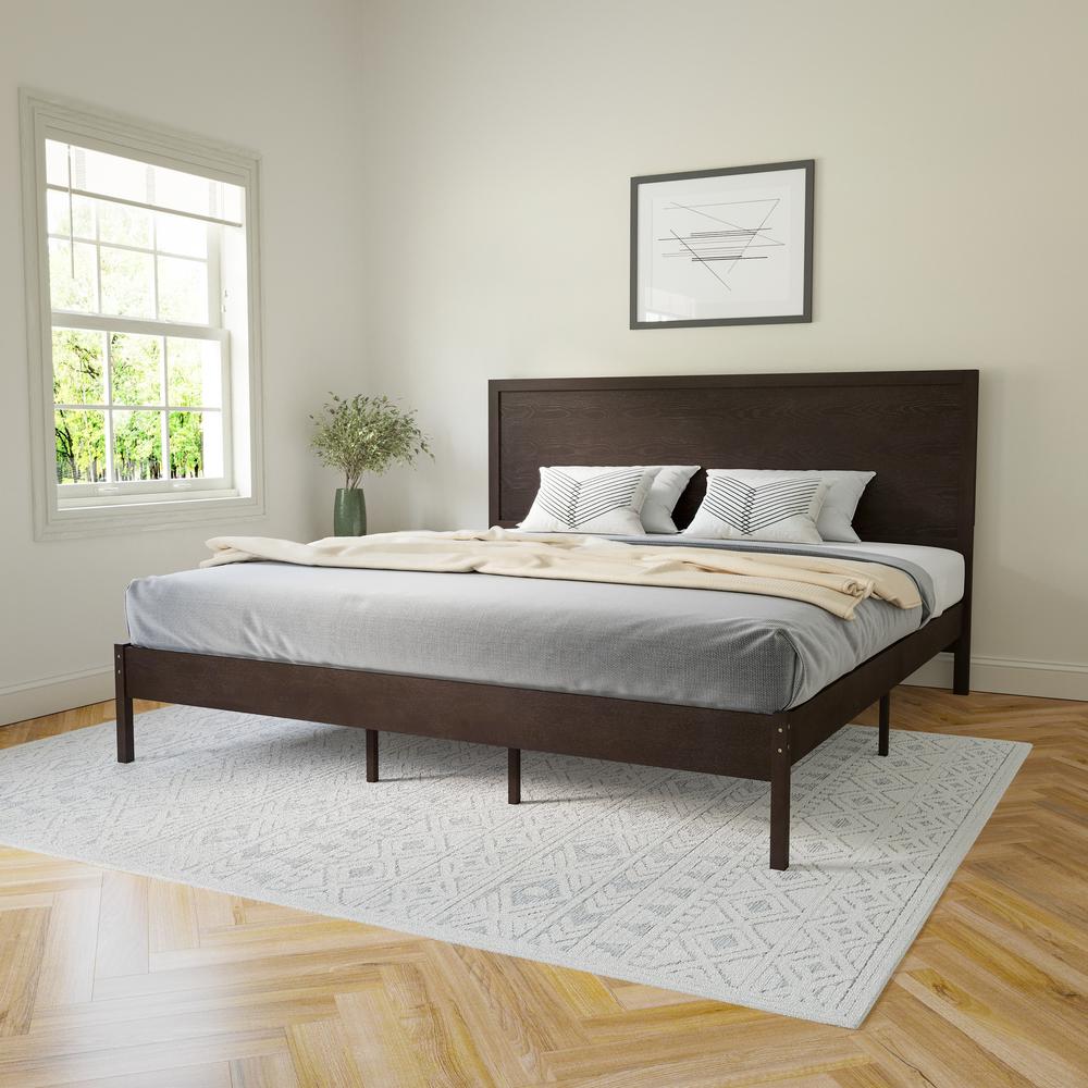 Modern King Size Wooden Platform Bed with Headboard. Picture 4