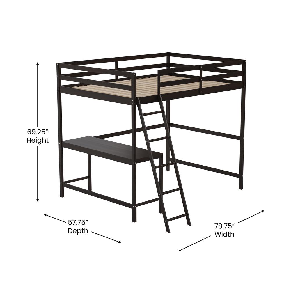 Loft Bed Frame with Desk, Full Size with Protective Guard Rails - Espresso. Picture 6