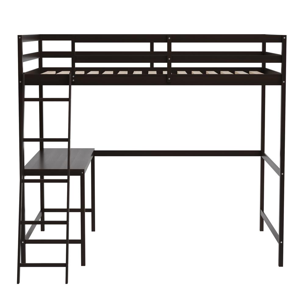 Loft Bed Frame with Desk, Full Size with Protective Guard Rails - Espresso. Picture 4