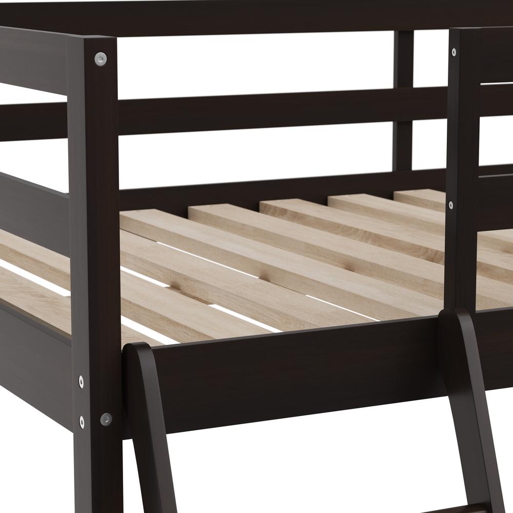 Loft Bed Frame with Desk, Full Size with Protective Guard Rails - Espresso. Picture 5