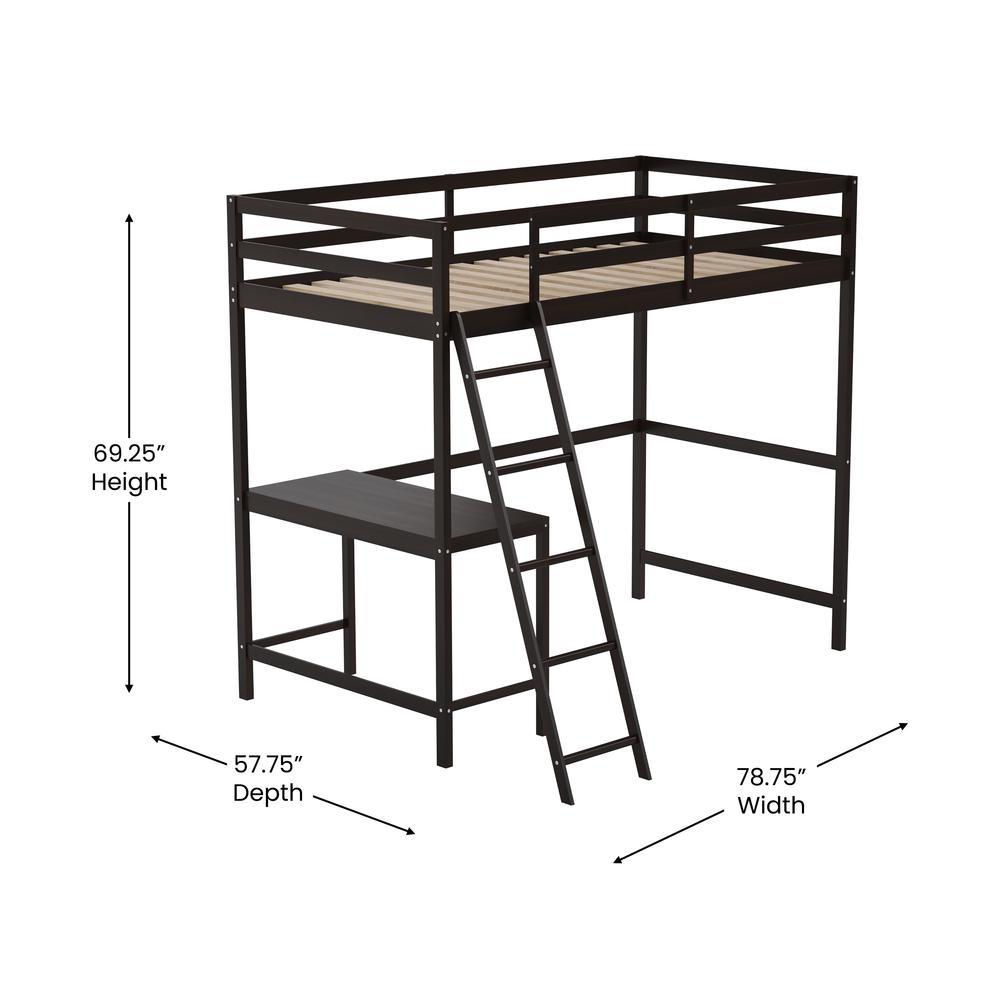 Riley Loft Bed Frame with Desk, Twin Size Wooden Bed Frame. Picture 6
