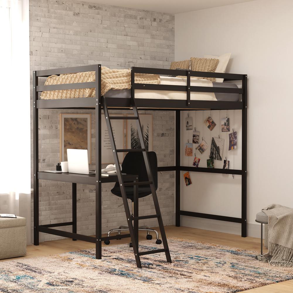 Riley Loft Bed Frame with Desk, Twin Size Wooden Bed Frame. Picture 12